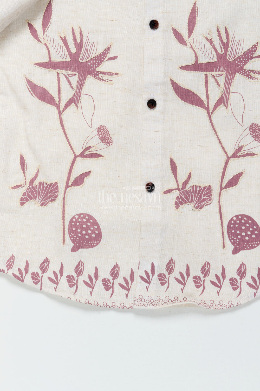 Boys Cream and Brown Floral Embroidered Shirt Festive Ethnic Cotton Blend