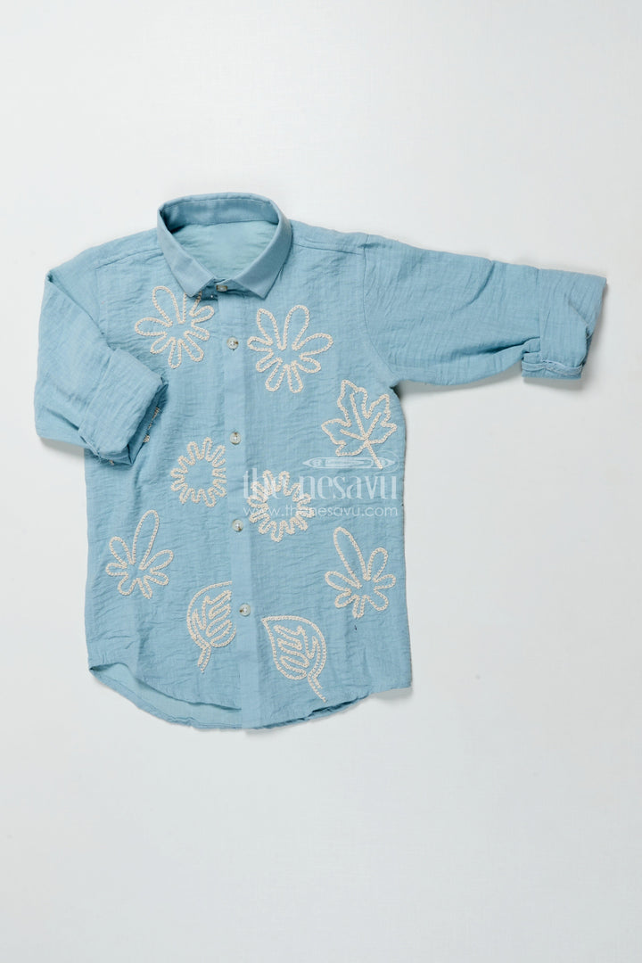 Blue Embroidered Viscose Cotton Shirt for Boys Ethnic Casual Shirt