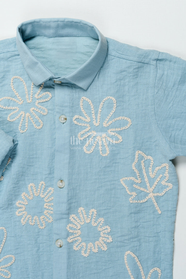 Blue Embroidered Viscose Cotton Shirt for Boys Ethnic Casual Shirt