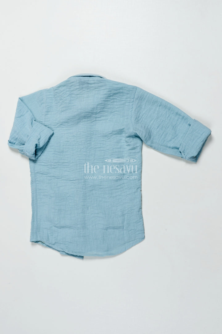 Blue Embroidered Viscose Cotton Shirt for Boys Ethnic Casual Shirt