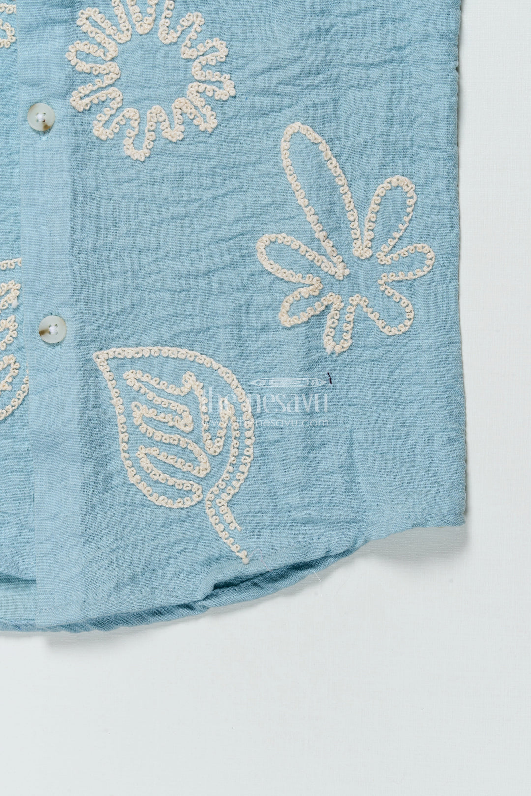 Blue Embroidered Viscose Cotton Shirt for Boys Ethnic Casual Shirt