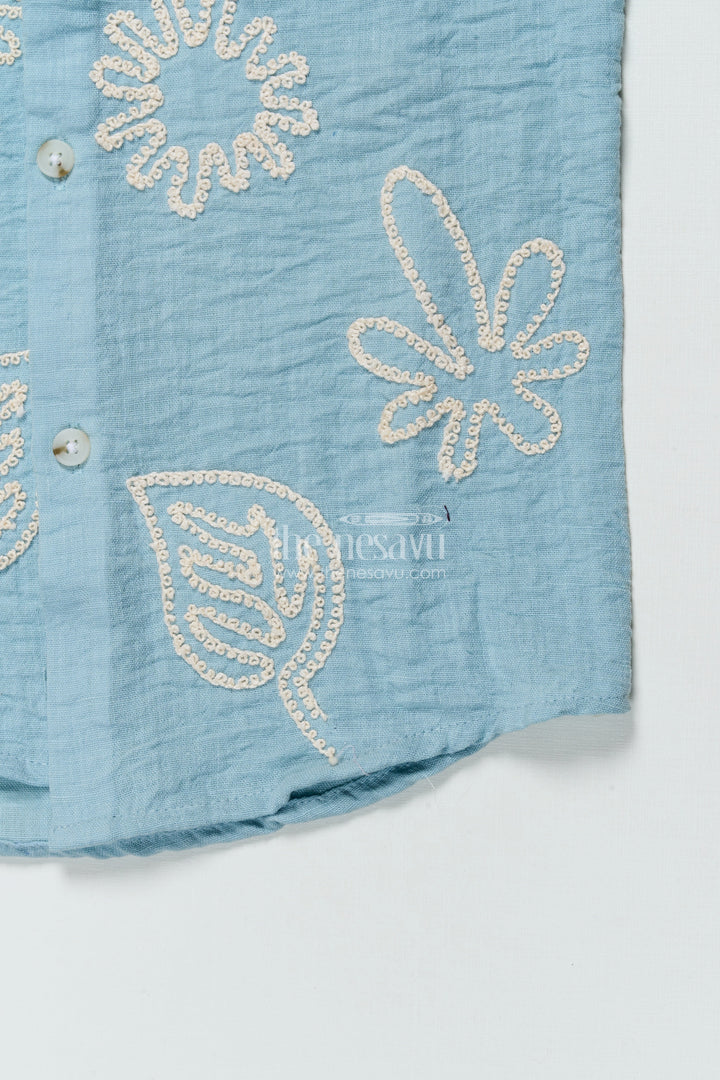 Blue Embroidered Viscose Cotton Shirt for Boys Ethnic Casual Shirt