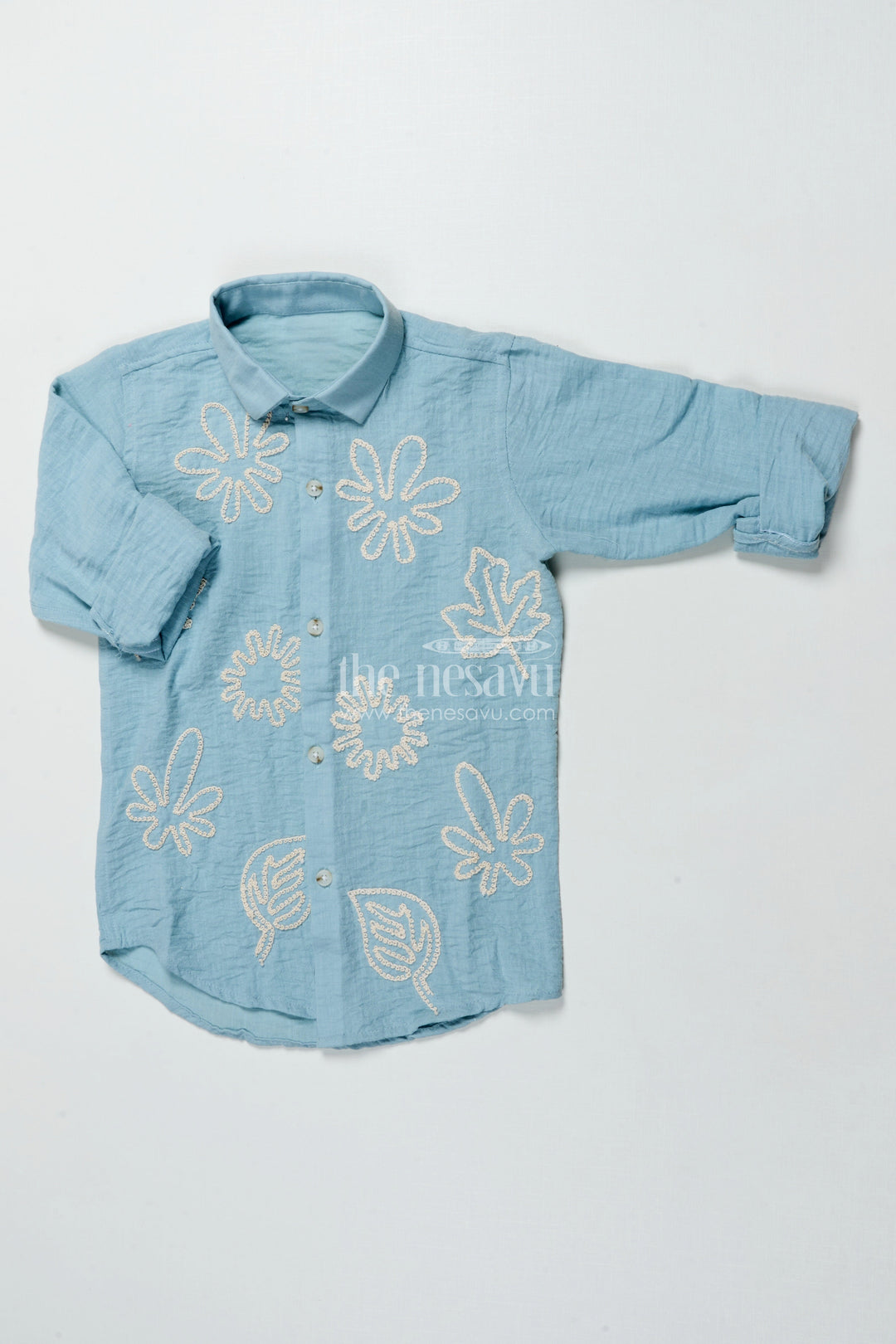 Blue Embroidered Viscose Cotton Shirt for Boys Ethnic Casual Shirt