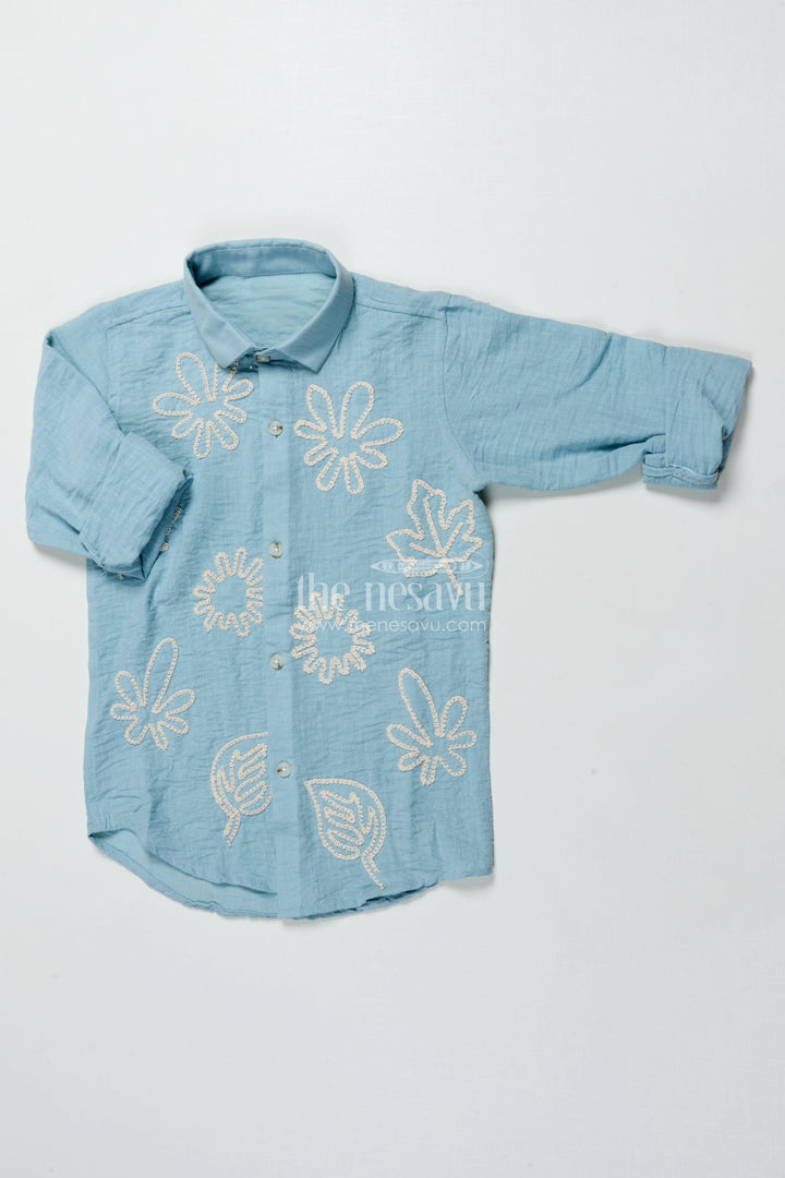 Blue Embroidered Viscose Cotton Shirt for Boys Ethnic Casual Shirt