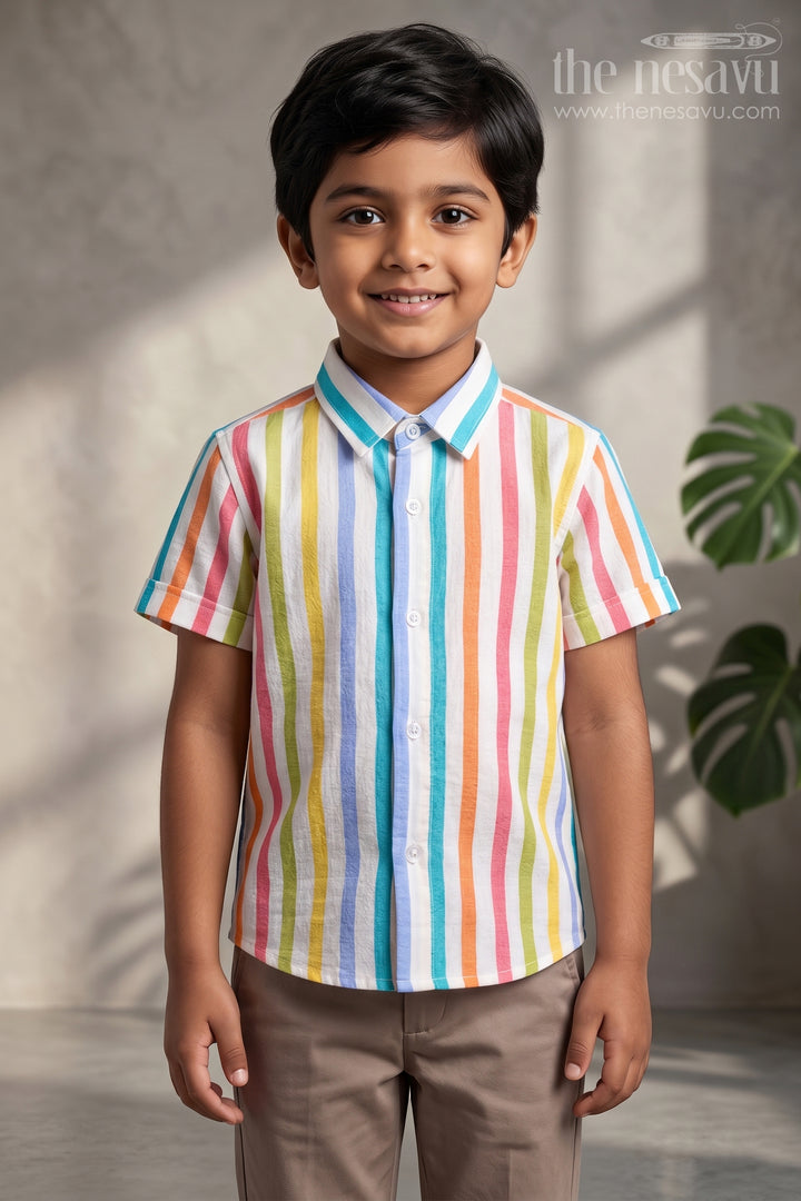 Boys Striped Cotton Shirt for Casual Outings and Summer Wear