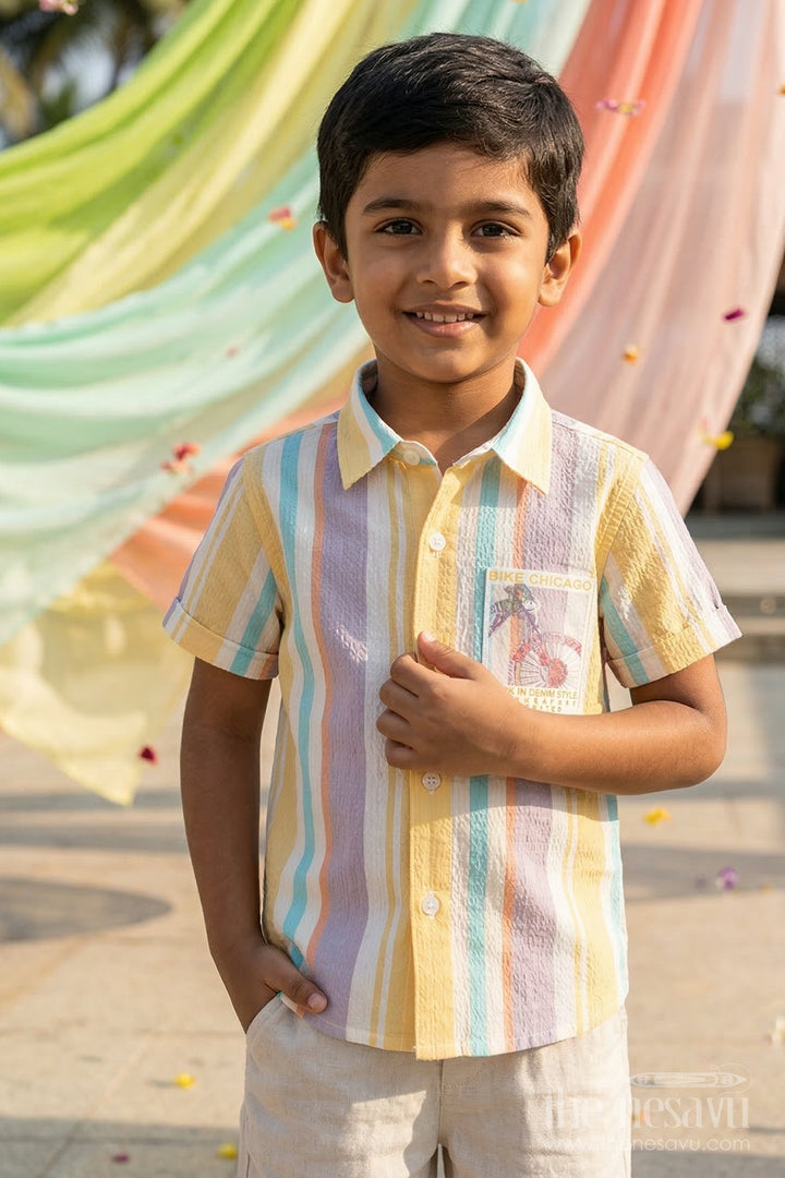 Boys Striped Cotton Shirt for Casual Outings and Summer Comfort
