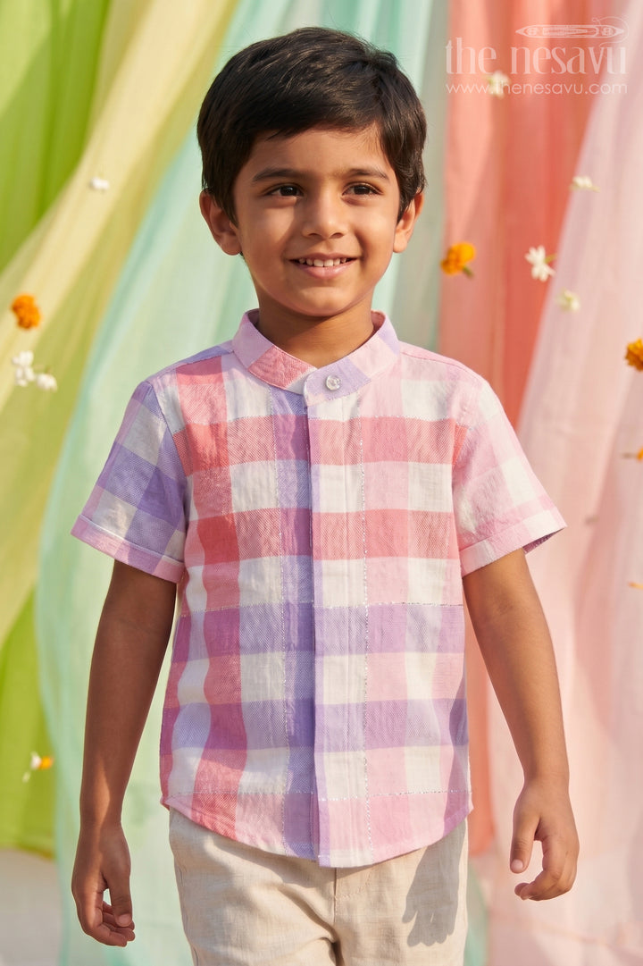 Boys Checked Cotton Shirt for Family Outings and Casual Wear