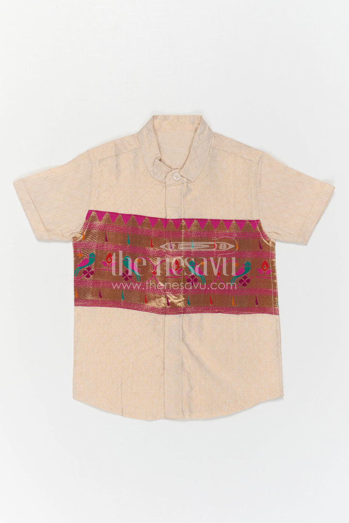 Boys Ethnic Cotton Shirt with Baithani Border for Festive Occasions