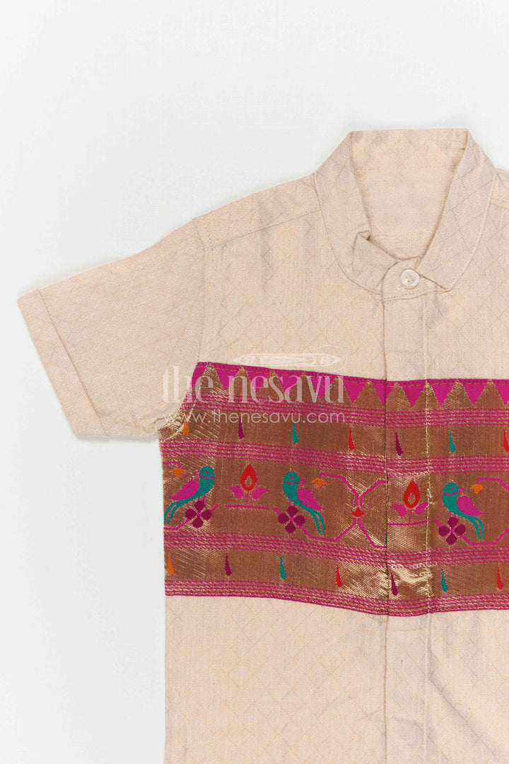 Boys Ethnic Cotton Shirt with Baithani Border for Festive Occasions