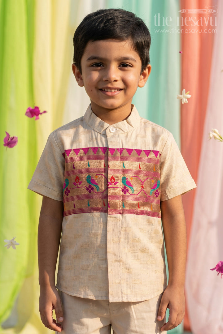 Boys Traditional Cotton Shirt for Pooja Functions and Cultural Wear