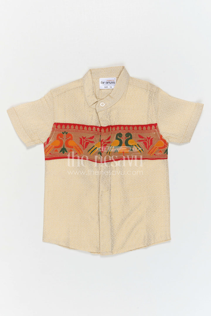 Boys Cotton Shirt with Baithani Border for Festive Occasions and Pooja Wear
