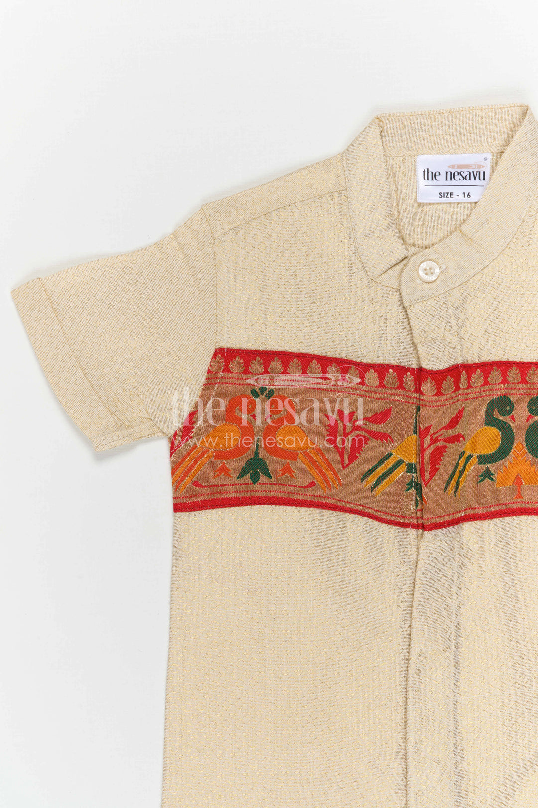 Boys Cotton Shirt with Baithani Border for Festive Occasions and Pooja Wear