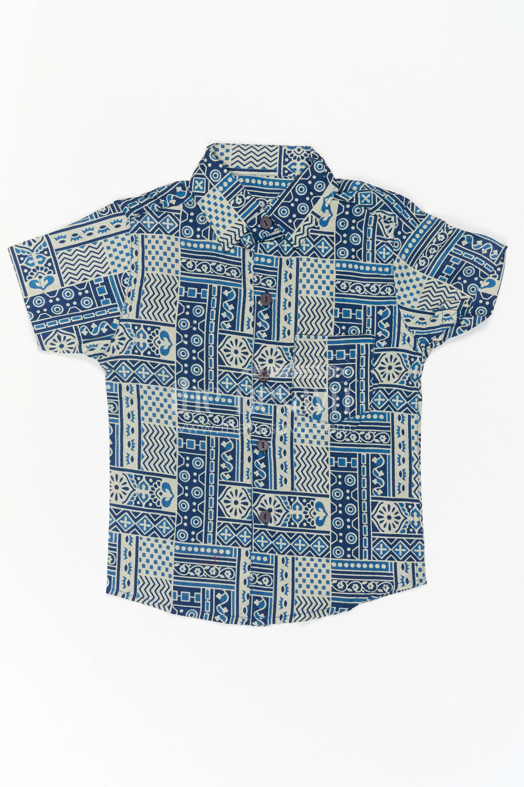 Boys Blue Printed Cotton Shirt for Parties and Casual Wear