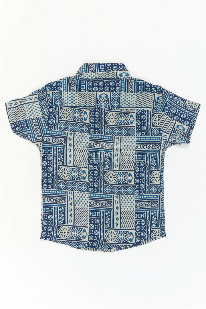 Boys Blue Printed Cotton Shirt for Parties and Casual Wear