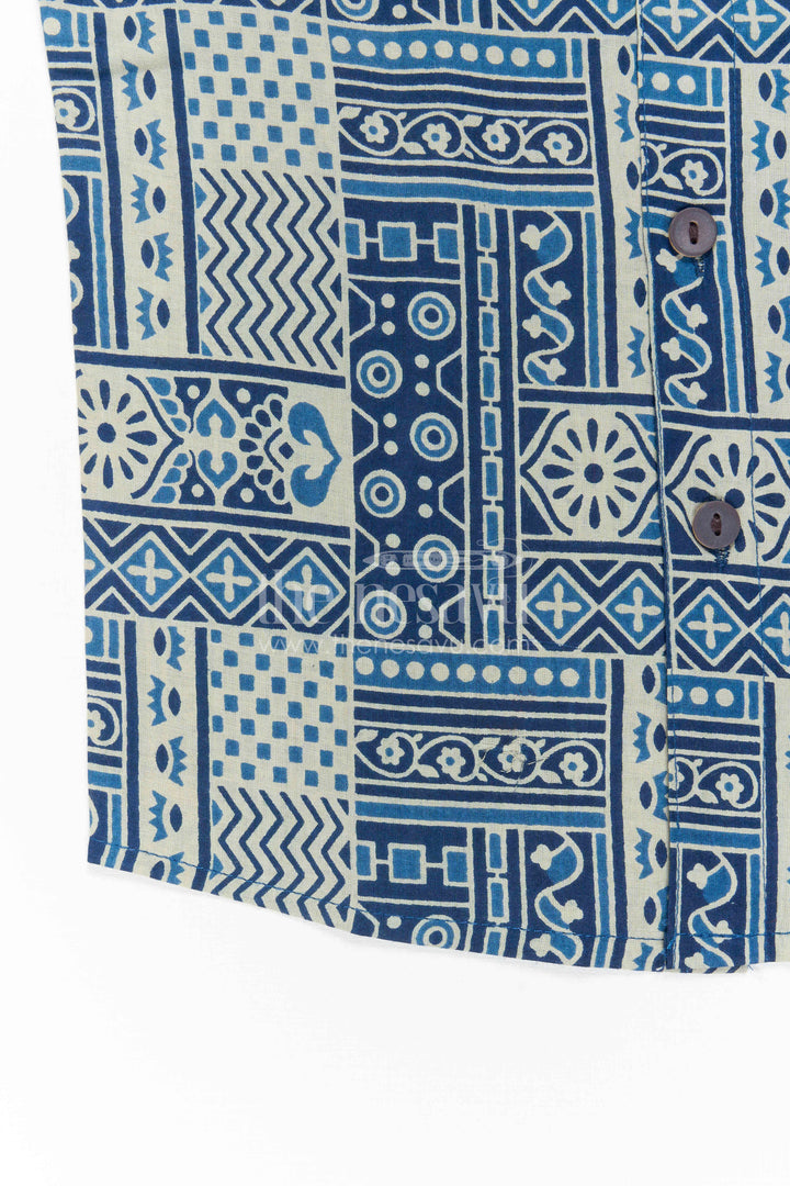 Boys Blue Printed Cotton Shirt for Parties and Casual Wear