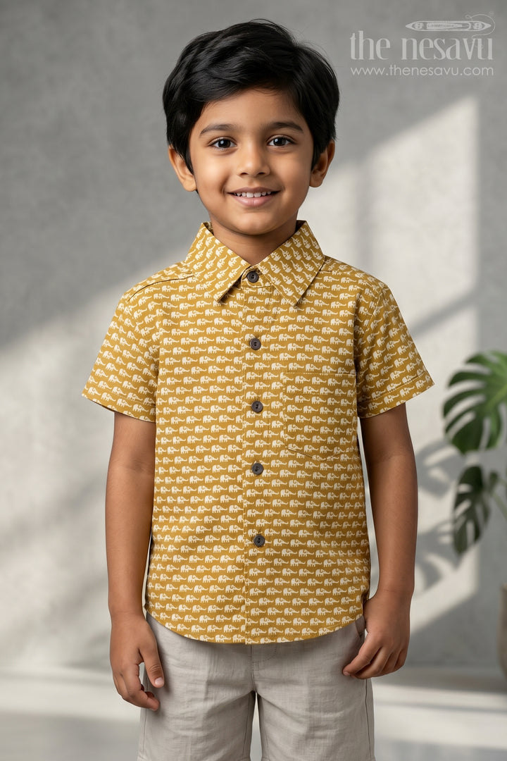 Boys Yellow Cotton Shirt for Casual Outings and Summer Wear