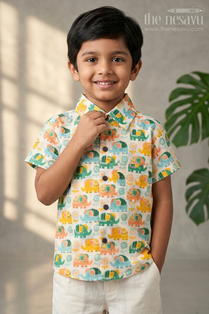 Boys Multicolor Cotton Shirt for Playful Outings and Summer Wear