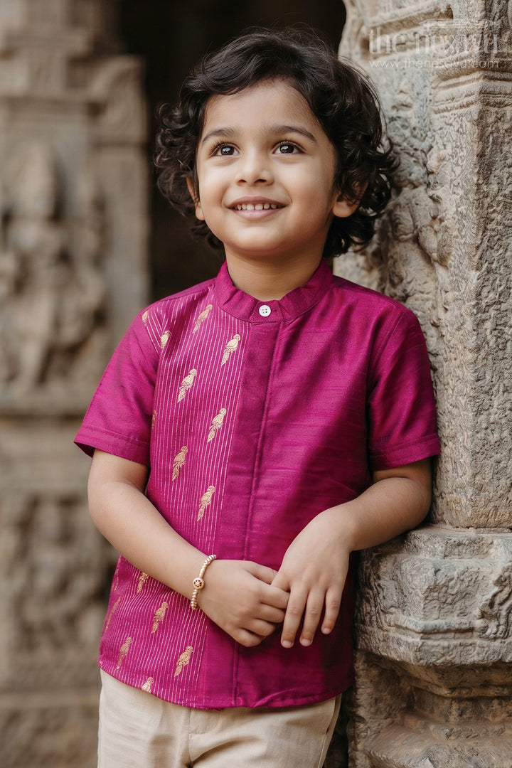 Boys Raw Silk Shirt for Festive Celebrations and Traditional Photoshoots