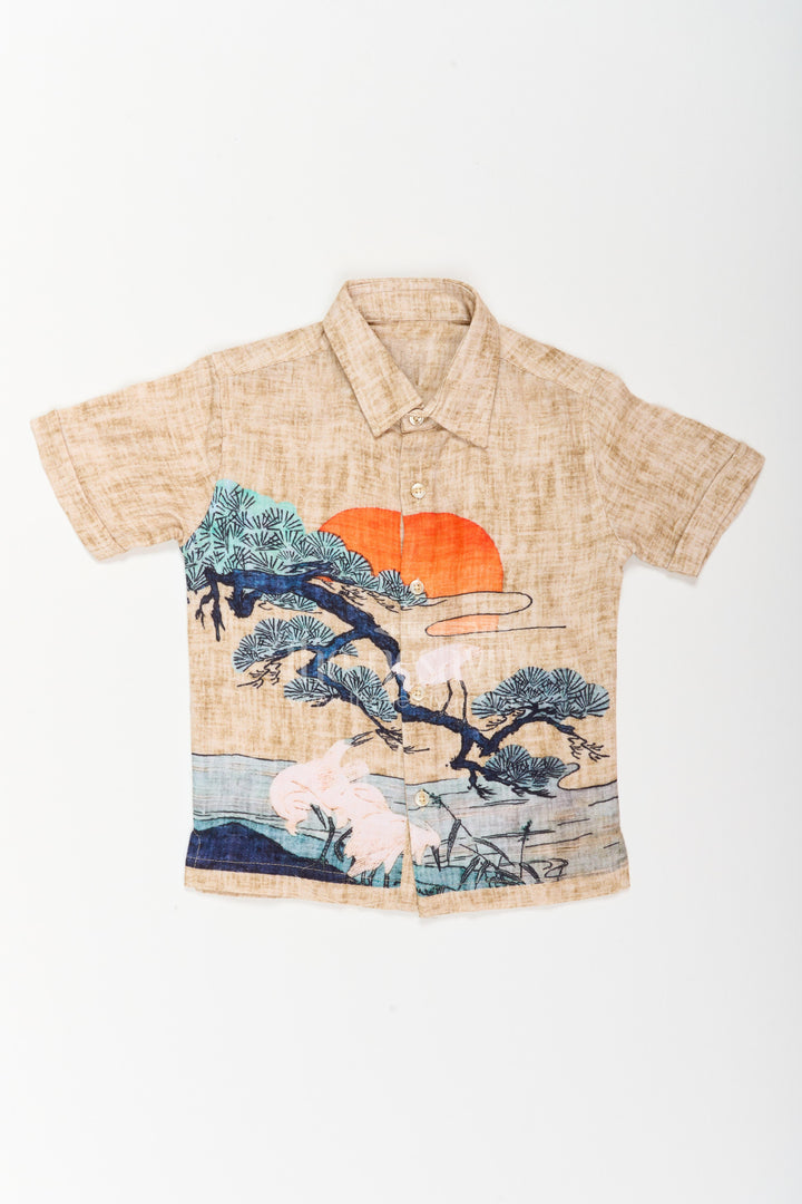Boys Artistic Print Muslin Shirt for Vacations Parties and Family Outings