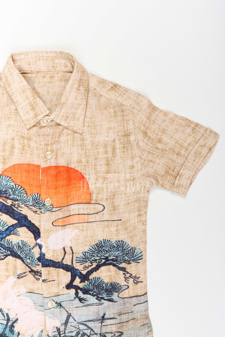 Boys Artistic Print Muslin Shirt for Vacations Parties and Family Outings
