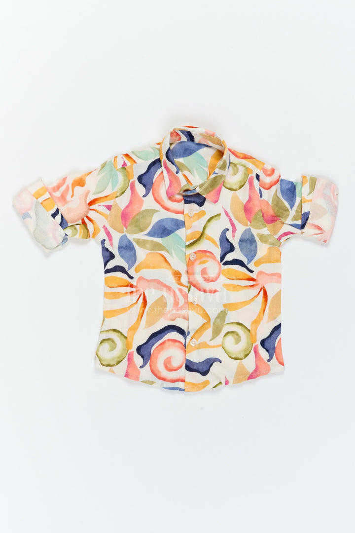Boys Abstract Print Muslin Shirt for Holidays Birthdays and Creative Casual Wear