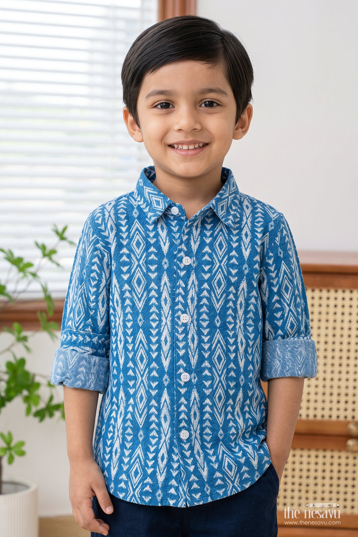 Boys Geometric Print Shirt for Festive Lunches Travel and Weekend Occasions
