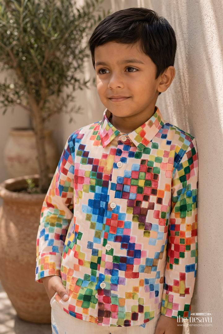Boys Mosaic Print Shirt for Birthdays Holidays and Creative Weekend Outings
