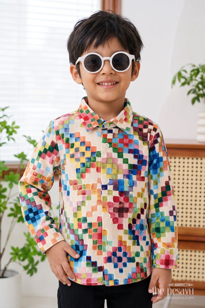 Boys Mosaic Print Shirt for Birthdays Holidays and Creative Weekend Outings