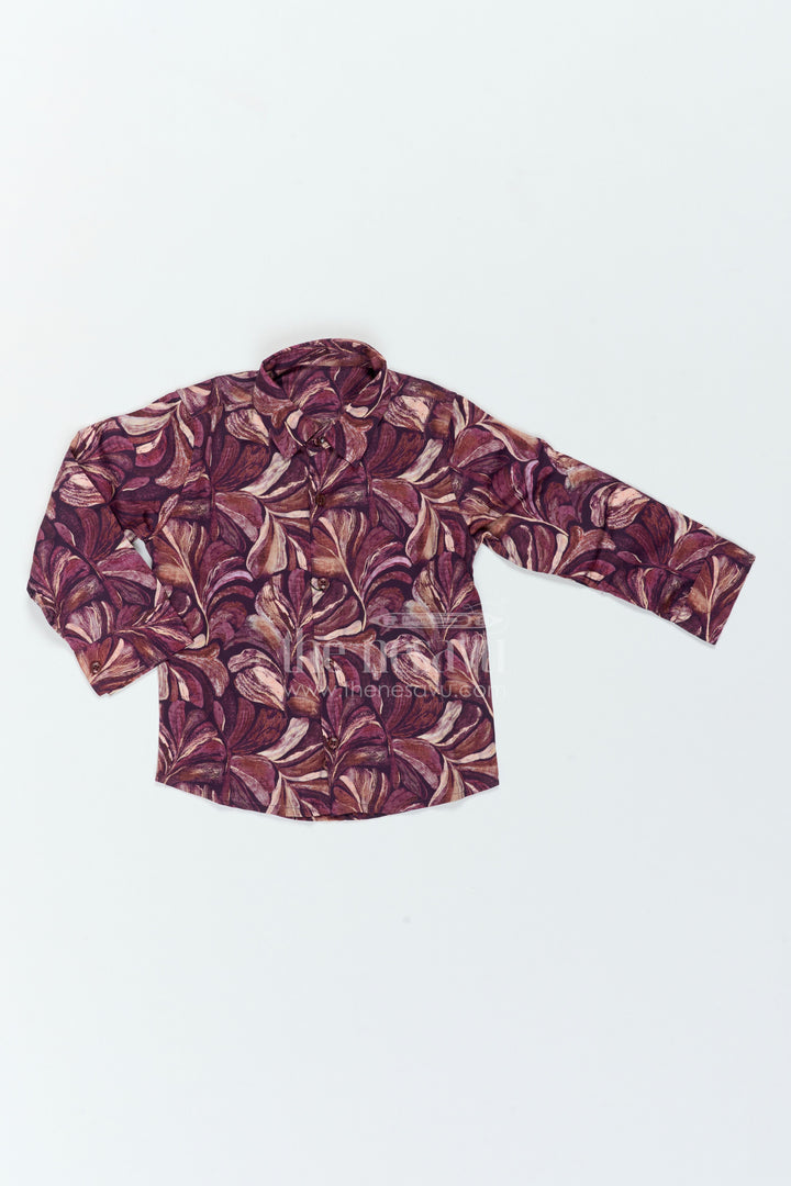 Boys Leaf Print Shirt for Festive Dinners Birthdays and Stylish Family Outings