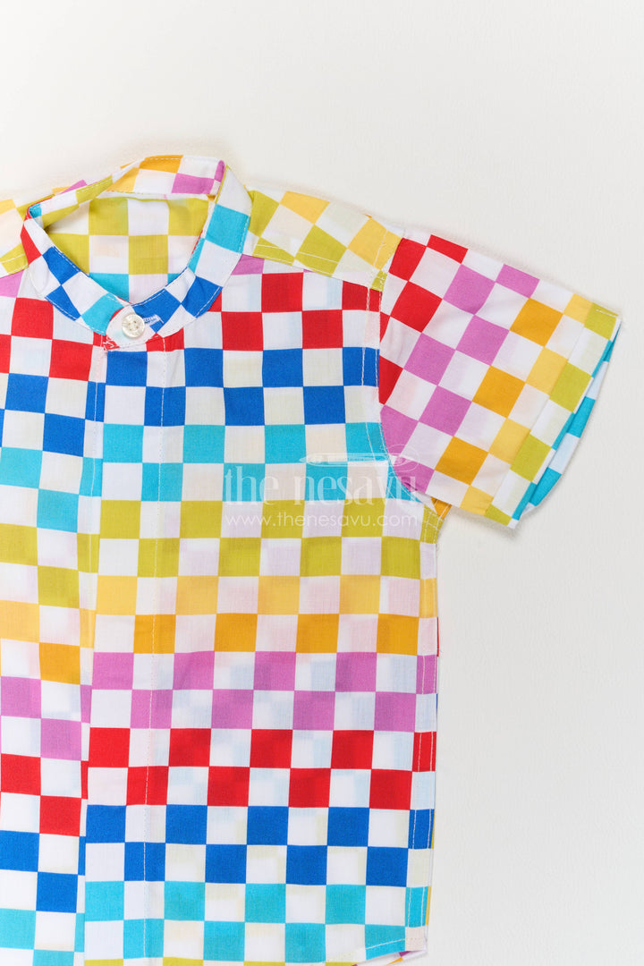 Boys Cotton Shirt in Multicolor with Smart Tailoring