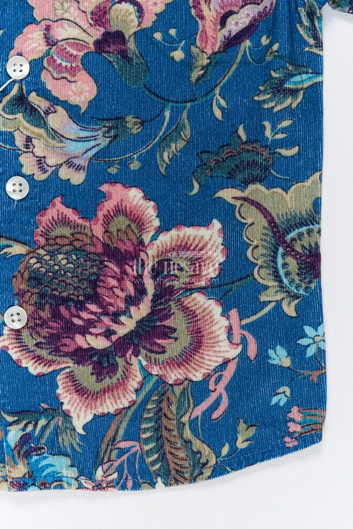 Boys Blue Multicolour Cotton Ornate Floral Shirt
