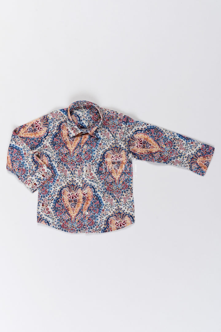 Boys Cream Multicolour Oversized Paisley Cotton Shirt