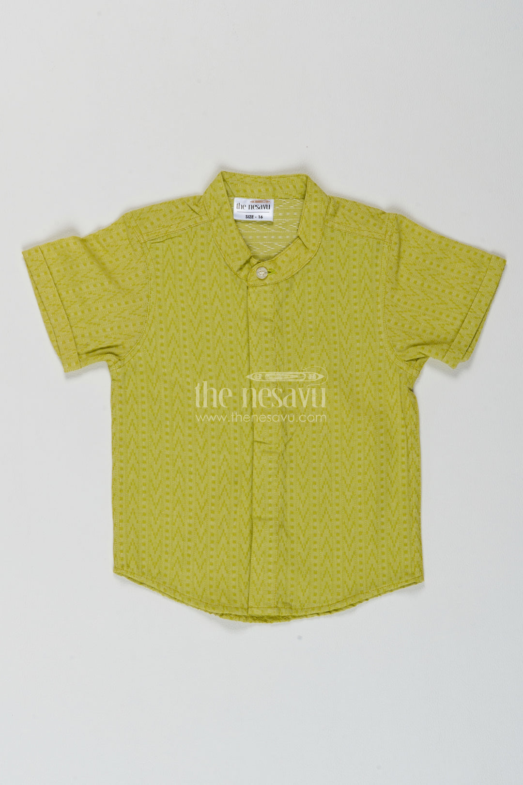 Boys Lime Green Tonal Texture Cotton Shirt