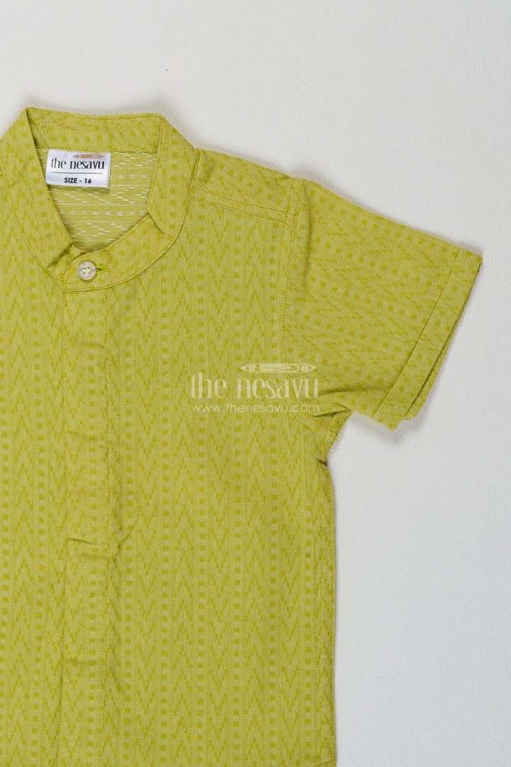 Boys Lime Green Tonal Texture Cotton Shirt