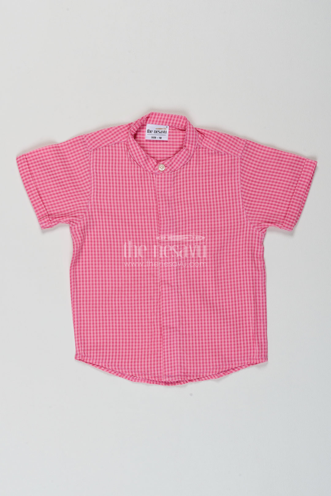 Boys Cotton Shirt in Rose Pink with Fine Gingham