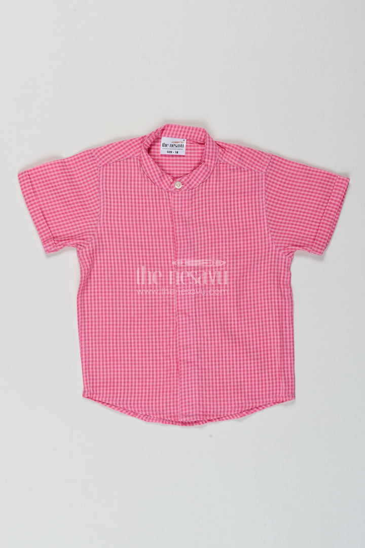 Boys Cotton Shirt in Rose Pink with Fine Gingham