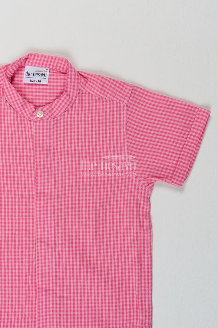 Boys Cotton Shirt in Rose Pink with Fine Gingham