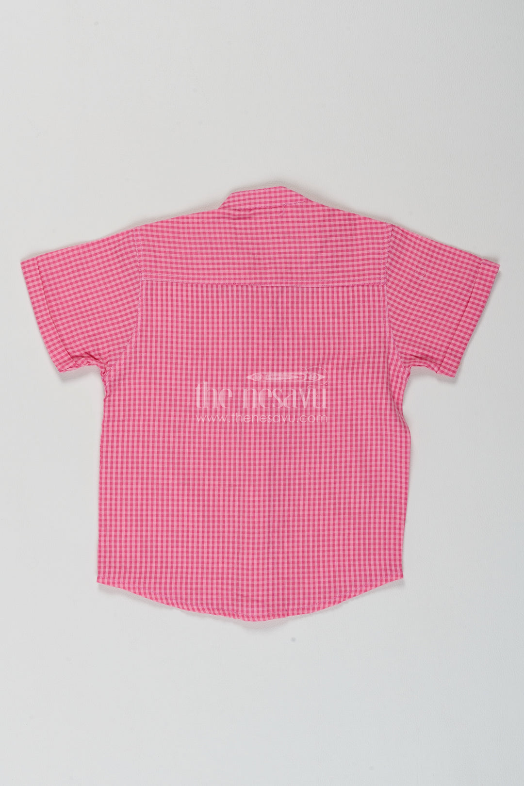 Boys Cotton Shirt in Rose Pink with Fine Gingham