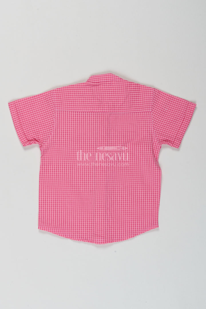 Boys Cotton Shirt in Rose Pink with Fine Gingham