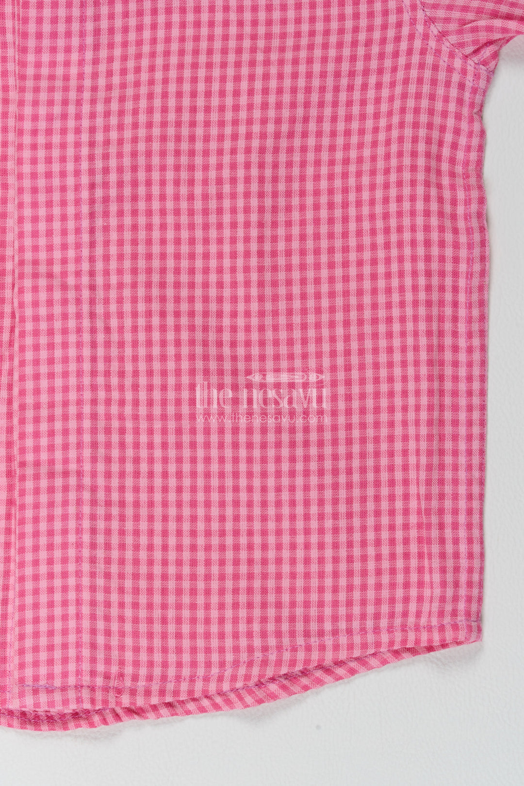 Boys Cotton Shirt in Rose Pink with Fine Gingham