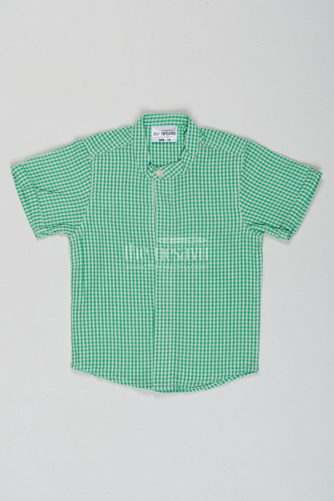 Boys Green Cotton Small Gingham Shirt