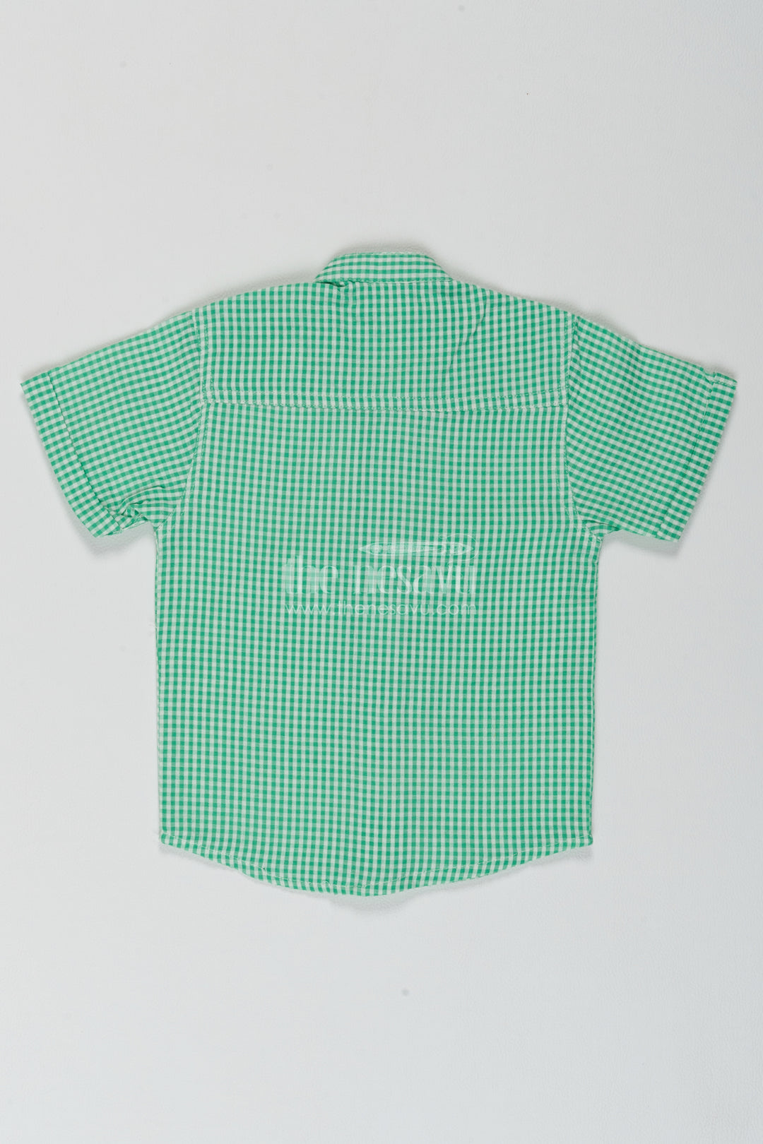Boys Green Cotton Small Gingham Shirt