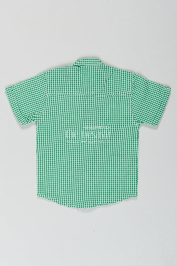 Boys Green Cotton Small Gingham Shirt