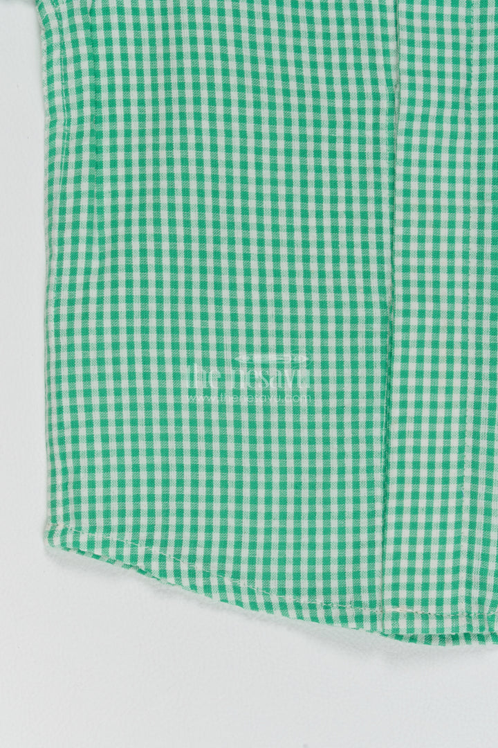 Boys Green Cotton Small Gingham Shirt