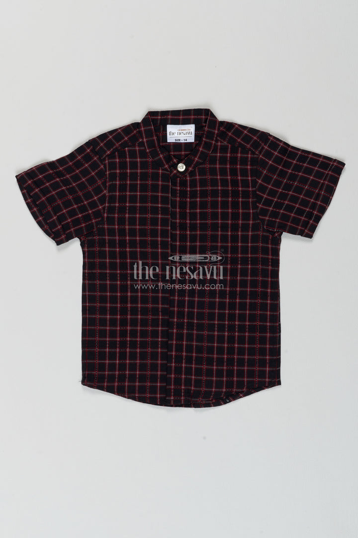Boys Black Pink Windowpane Cotton Shirt