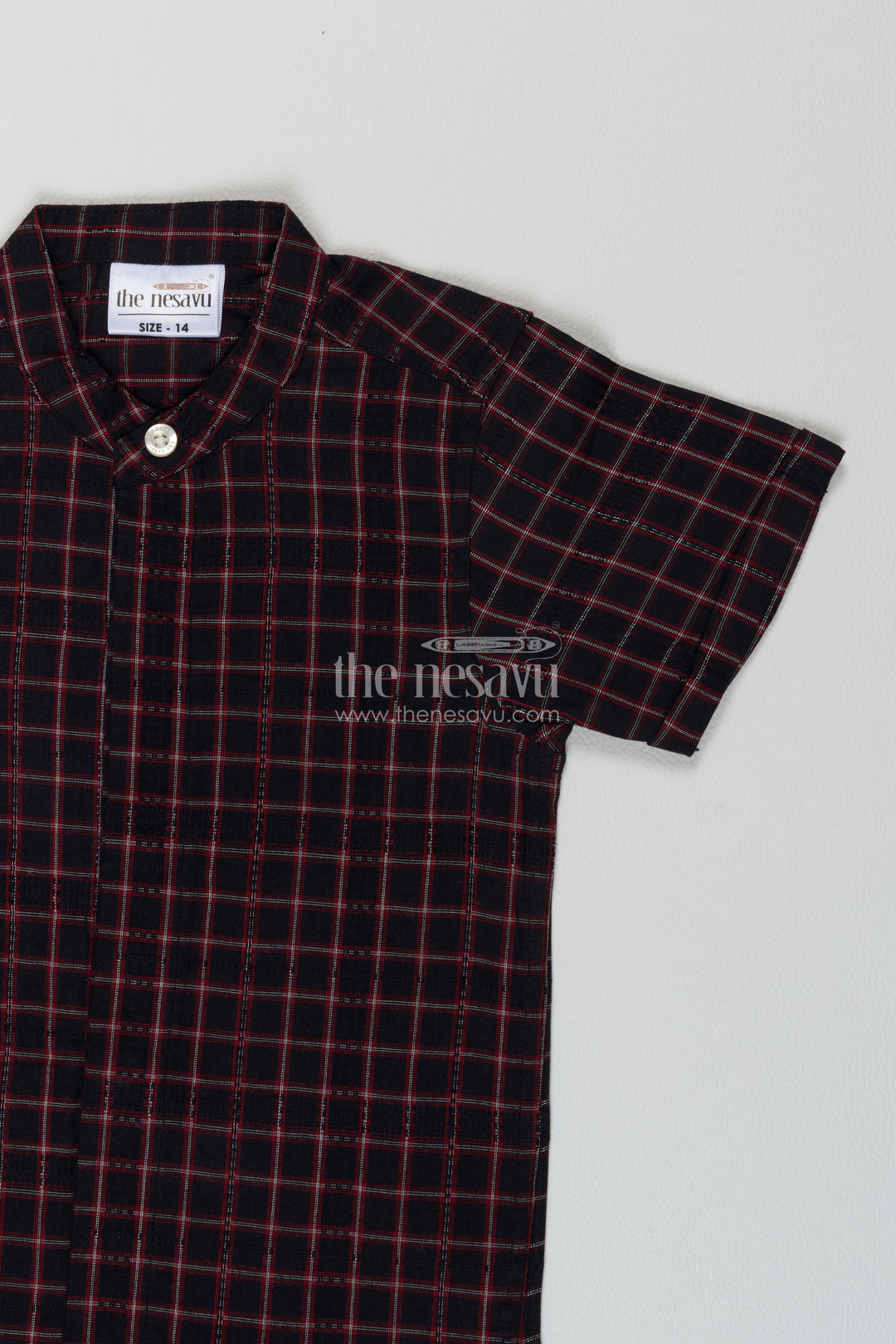 Boys Black Pink Windowpane Cotton Shirt