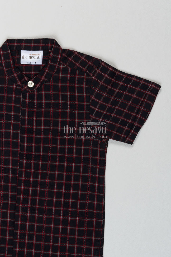 Boys Black Pink Windowpane Cotton Shirt