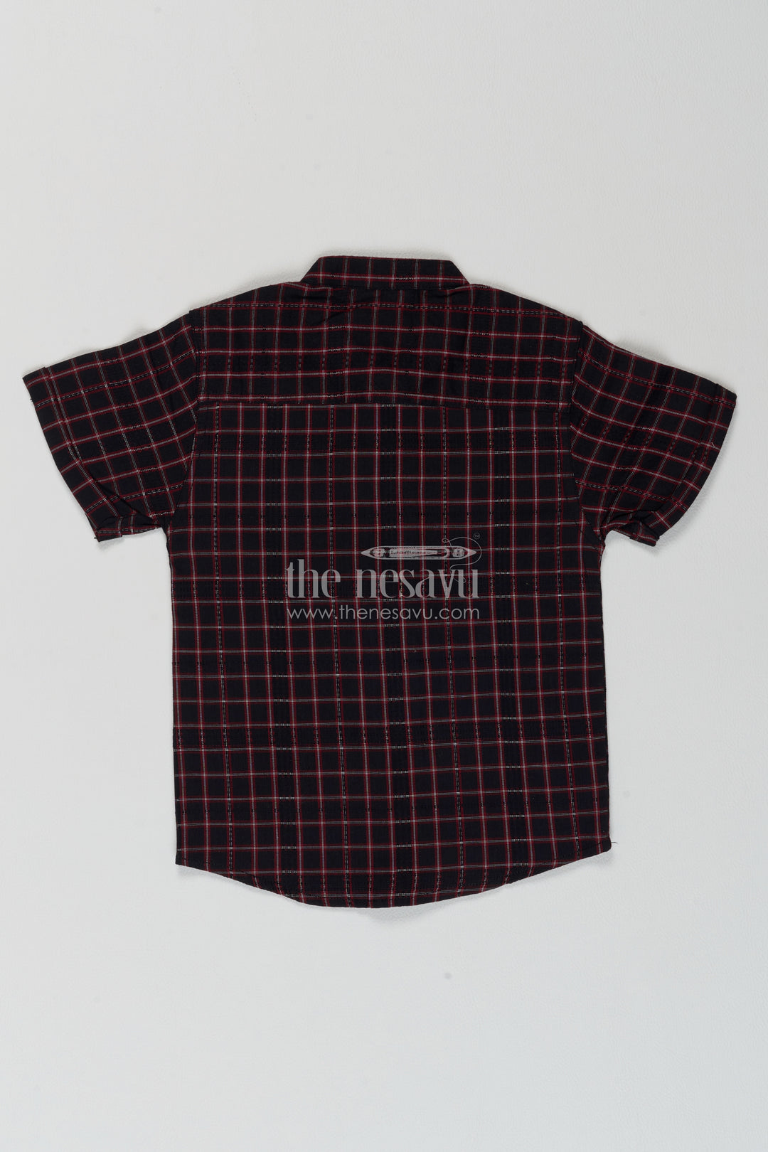 Boys Black Pink Windowpane Cotton Shirt