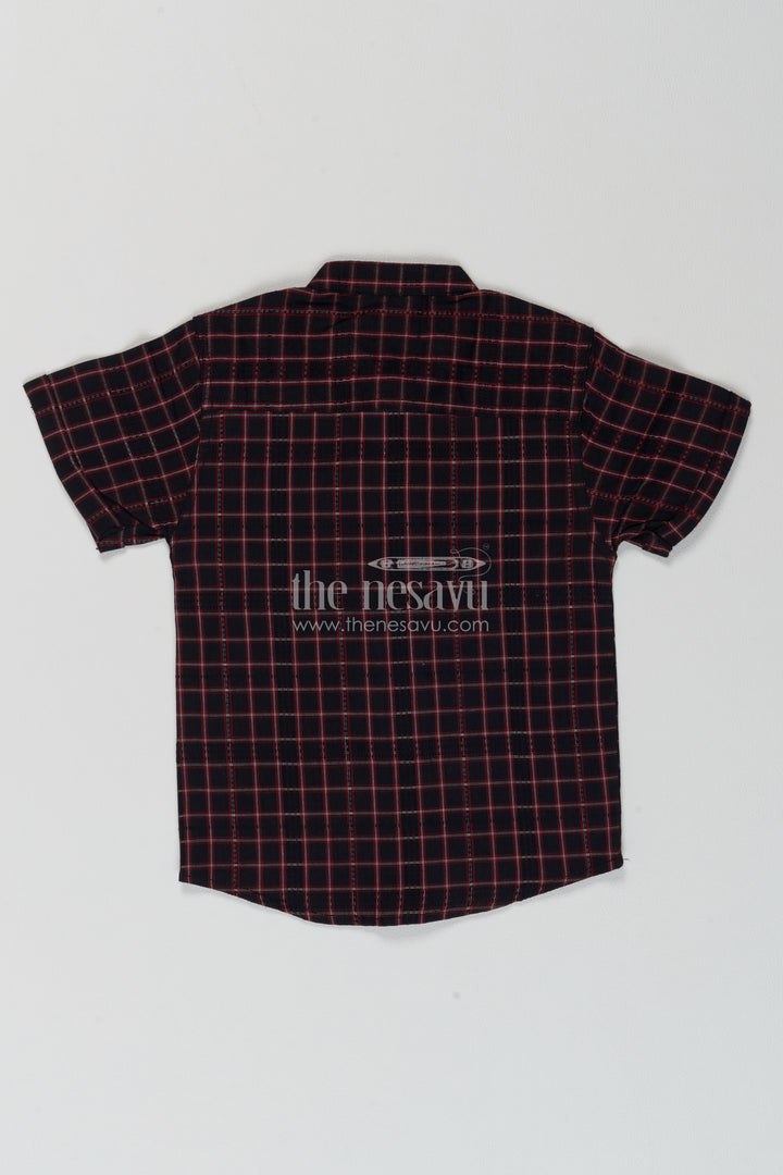Boys Black Pink Windowpane Cotton Shirt