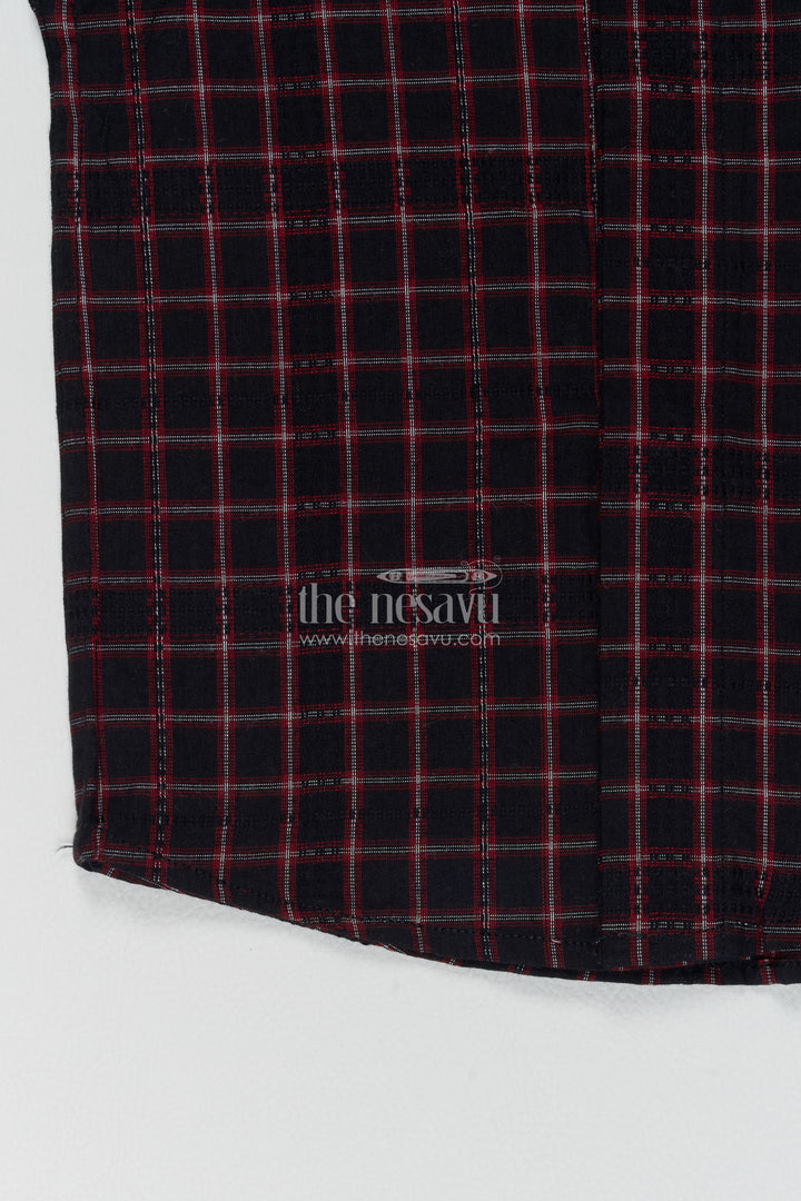 Boys Black Pink Windowpane Cotton Shirt